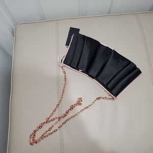 NWT TED BAKER LONDON Pink Black Satin Oragami Folds Clutch